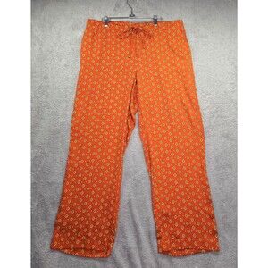 Liz Claiborne Pants Women's 18 Burnt Orange Yellow Print Pocket Boho Elastic Tie